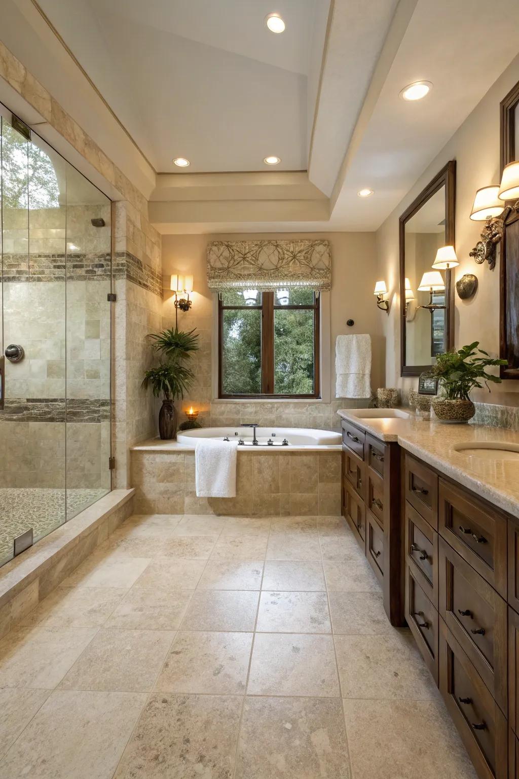 Encounter gentle grace with lime rock tiles.