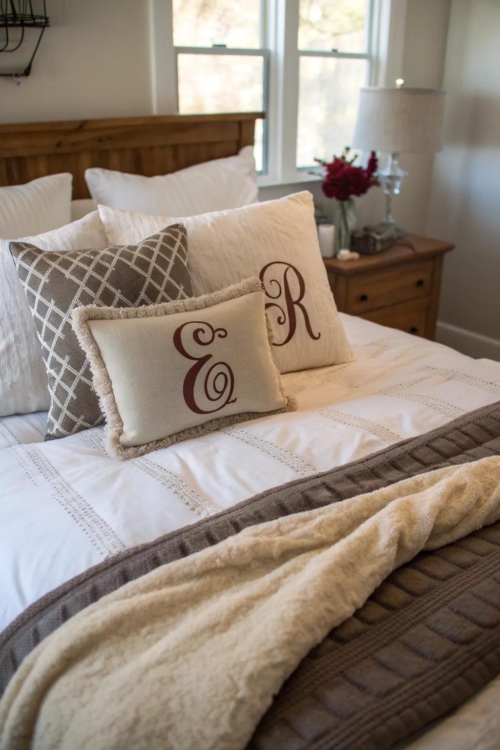 Personalized pillows add a unique and intimate touch.