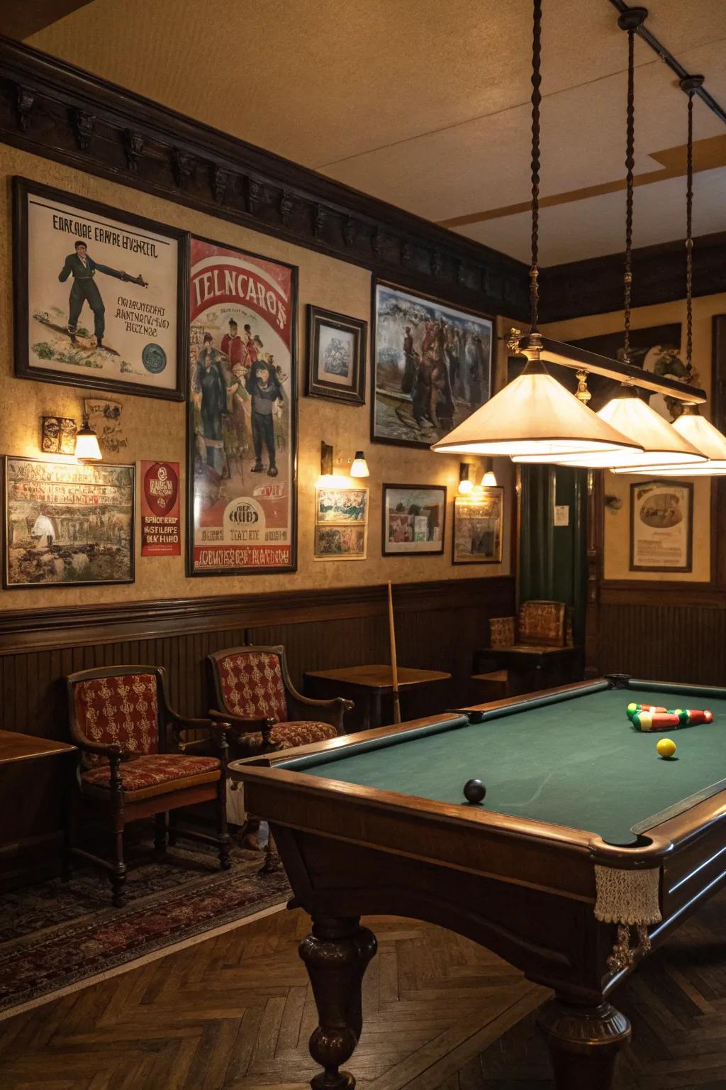 Nostalgic decor transports you back in time in your billiard hall.