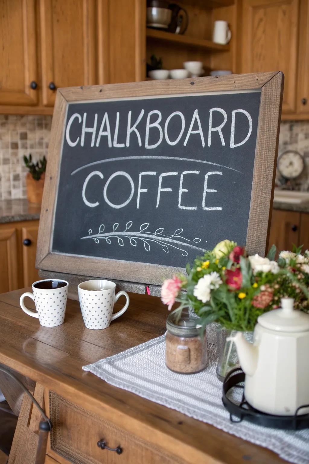 Incorporate a personal touch with a customizable coffee sign.