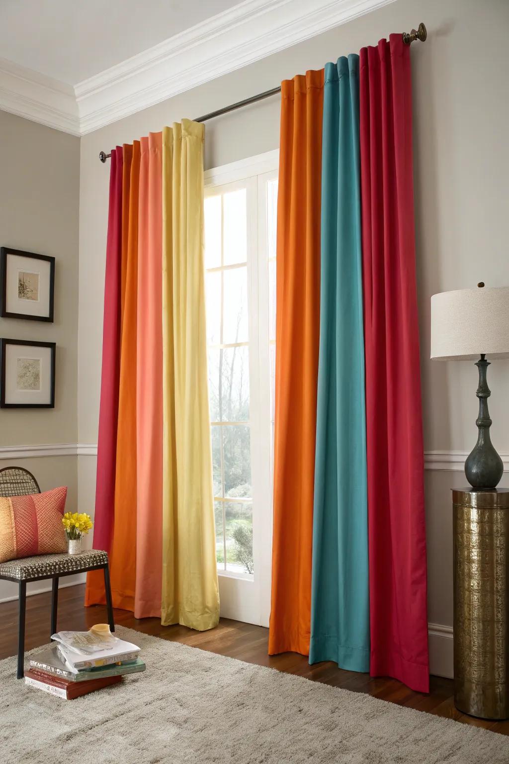 Bold color blocks in curtains make a striking impact.