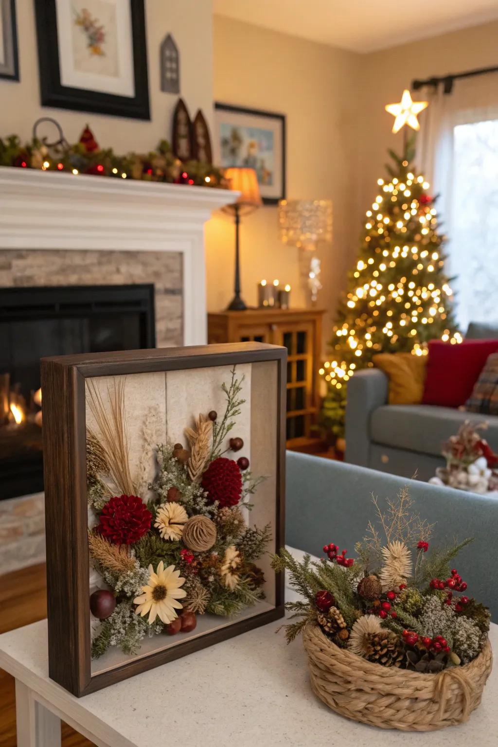 Add holiday cheer with a festive dried flower shadow box.