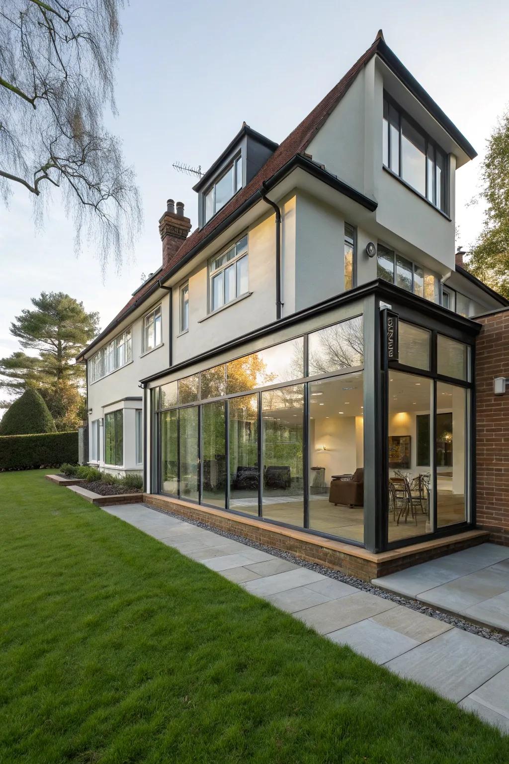 Reflective surfaces in the front extension create an airy and bright ambiance.