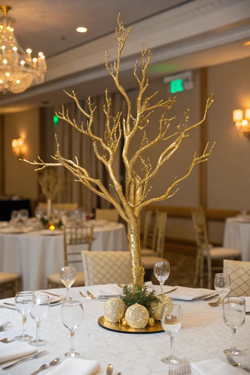 Striking gilded branch focal point containing a glimpse of nature.