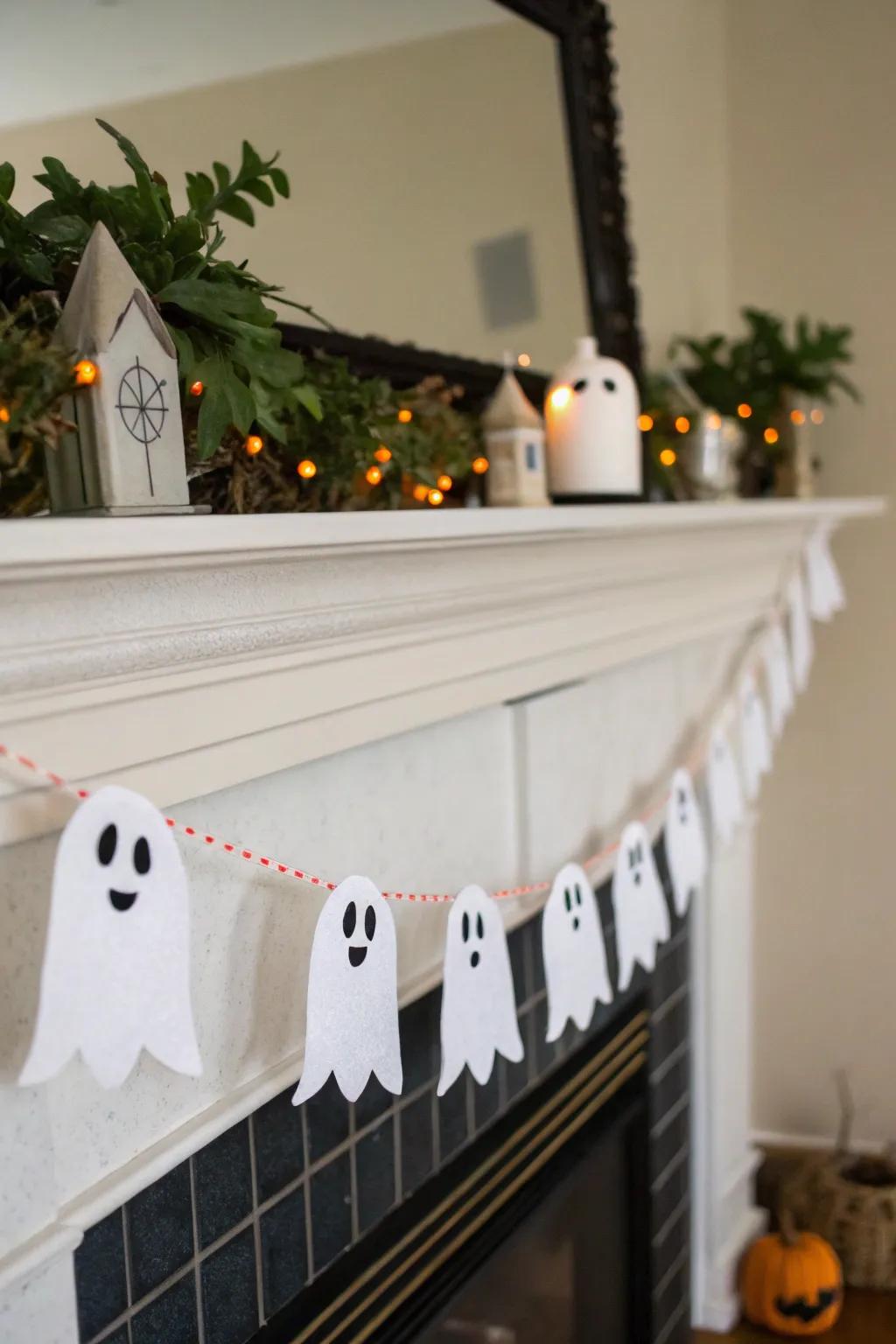 A garland of apparitions introduces whimsical spookiness to the décor