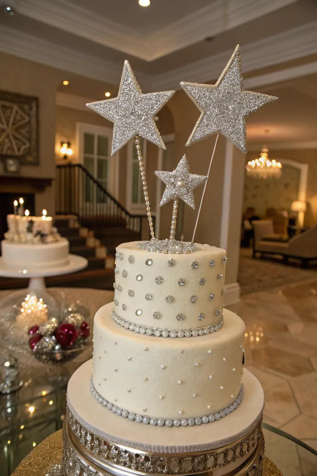 Glamorous toppers add a sparkling finish to this Hollywood cake.