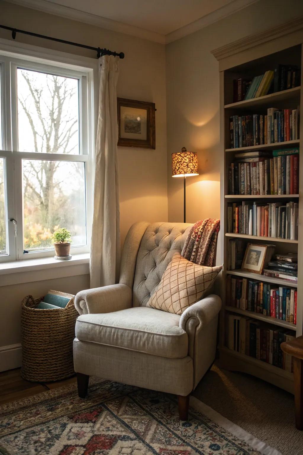 A reading nook provides a cozy retreat within your bedroom.