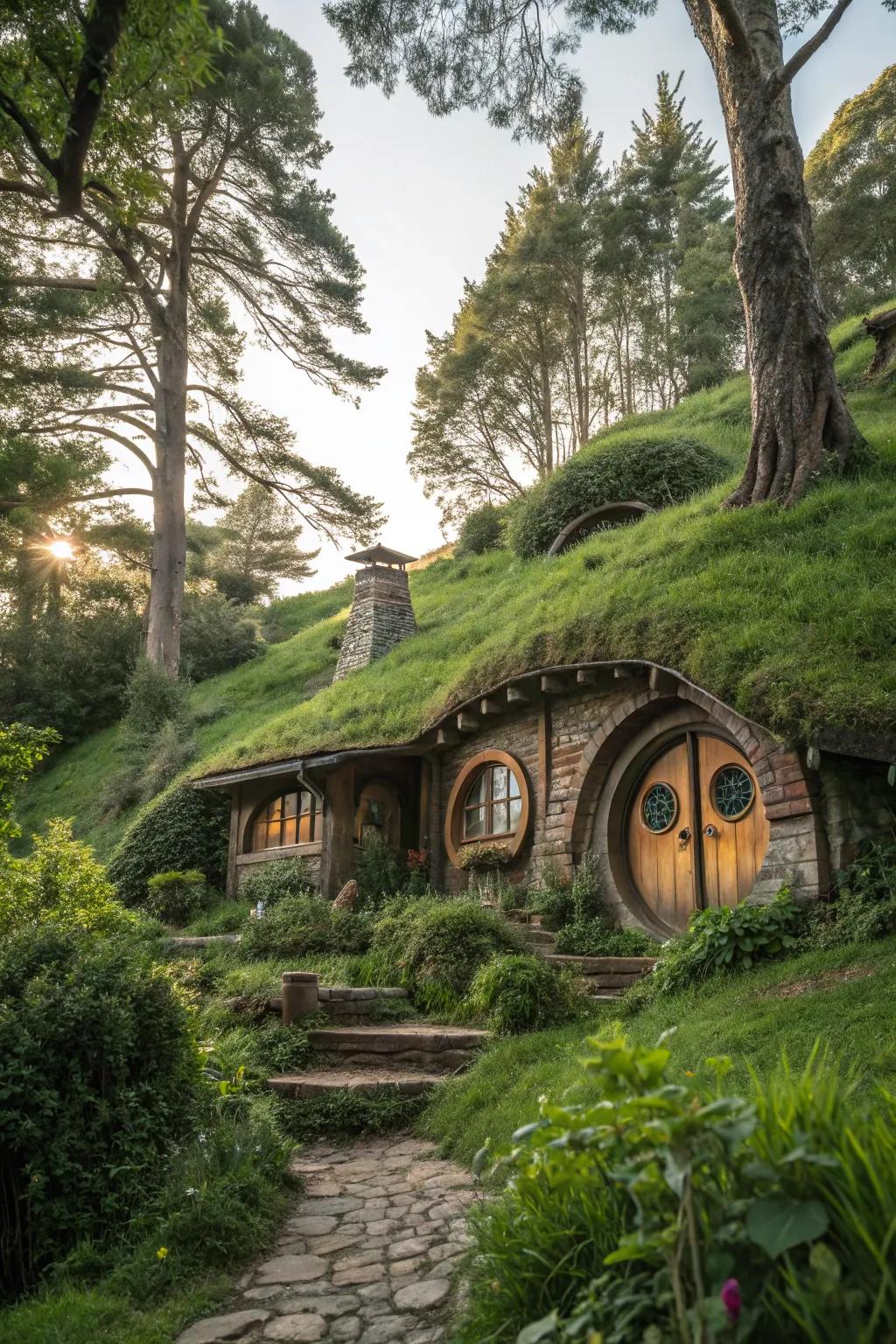 A whimsical Gnome house set into the heart of the forest.