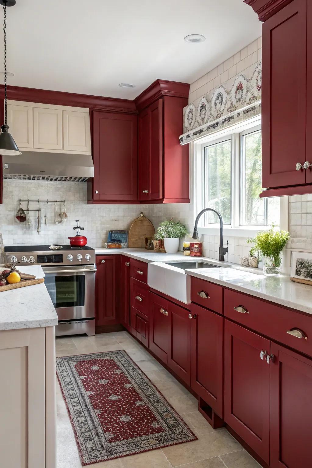 Rich ruby red adds a passionate and dramatic flair to the kitchen.