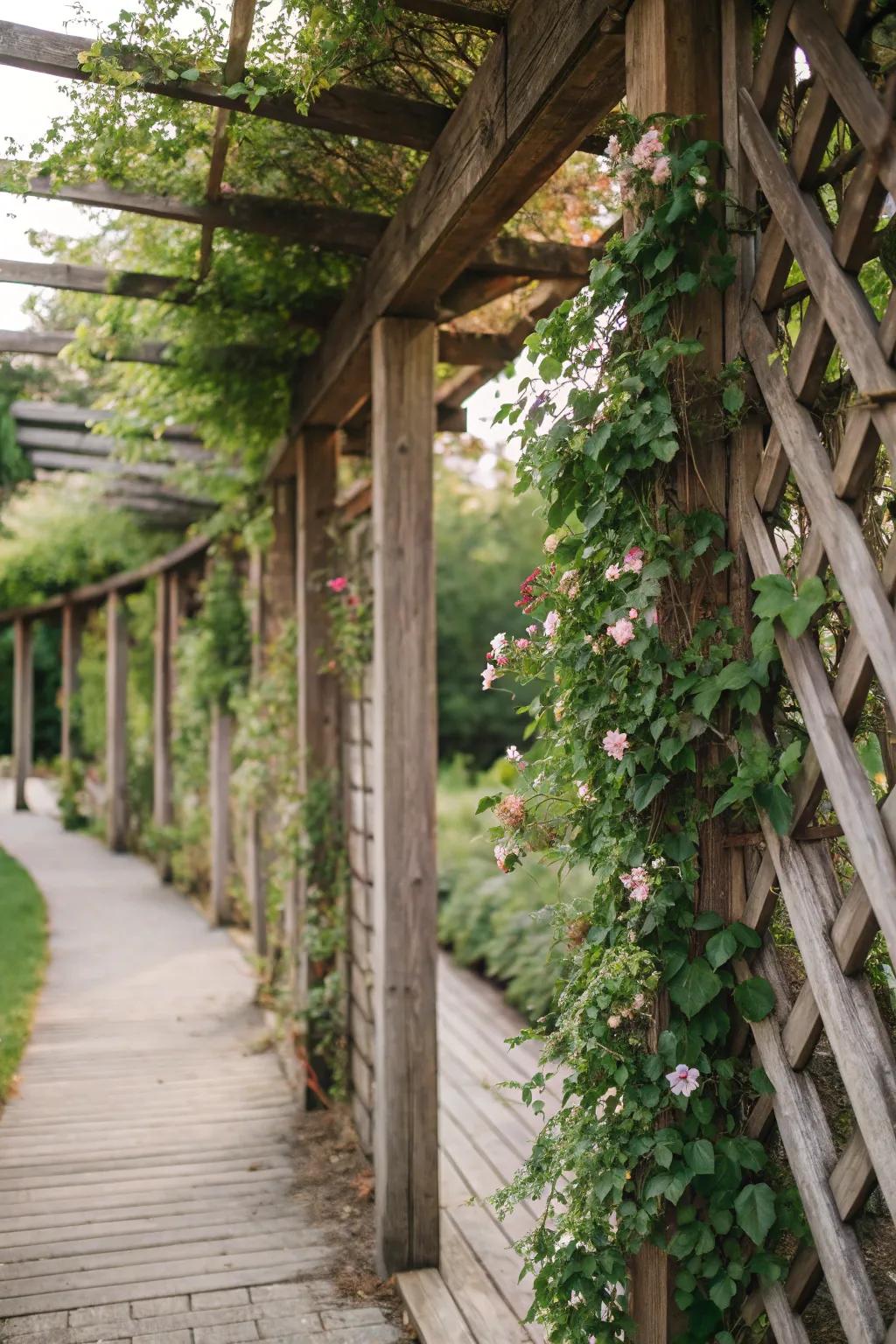 Enhance ambiance with a textured wood trellis.