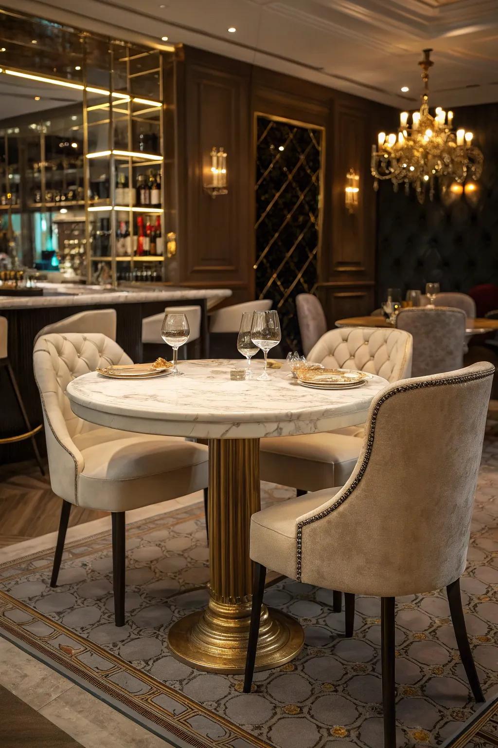 Experience elegance with timeless marble pub tables.