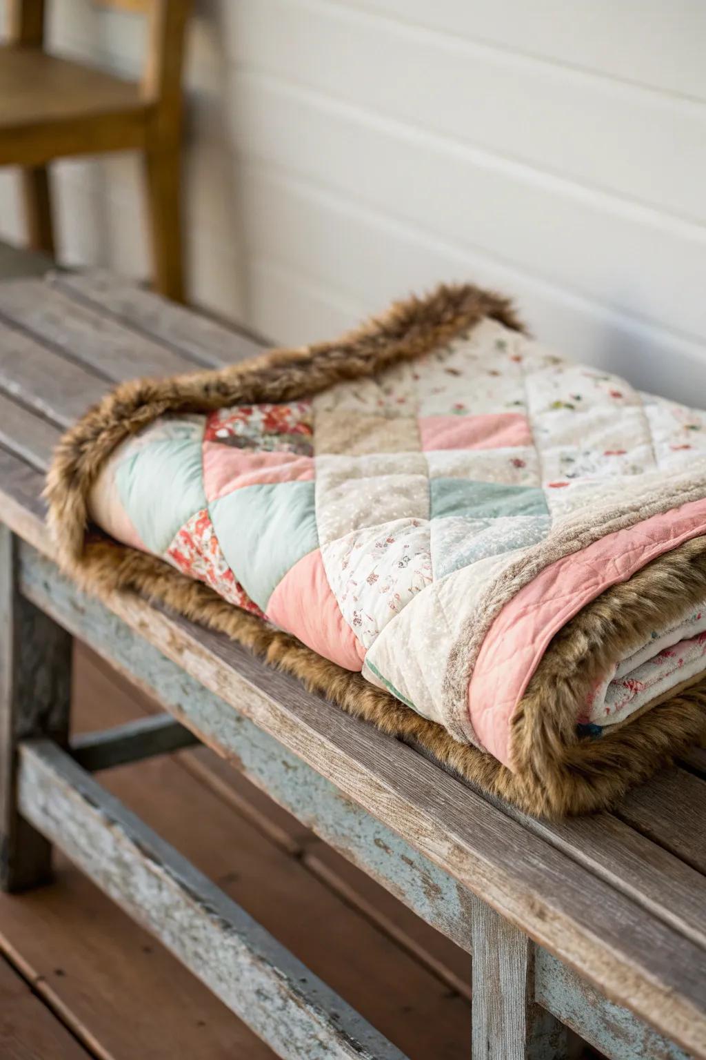 Faux fur edges add warmth and texture to quilts.