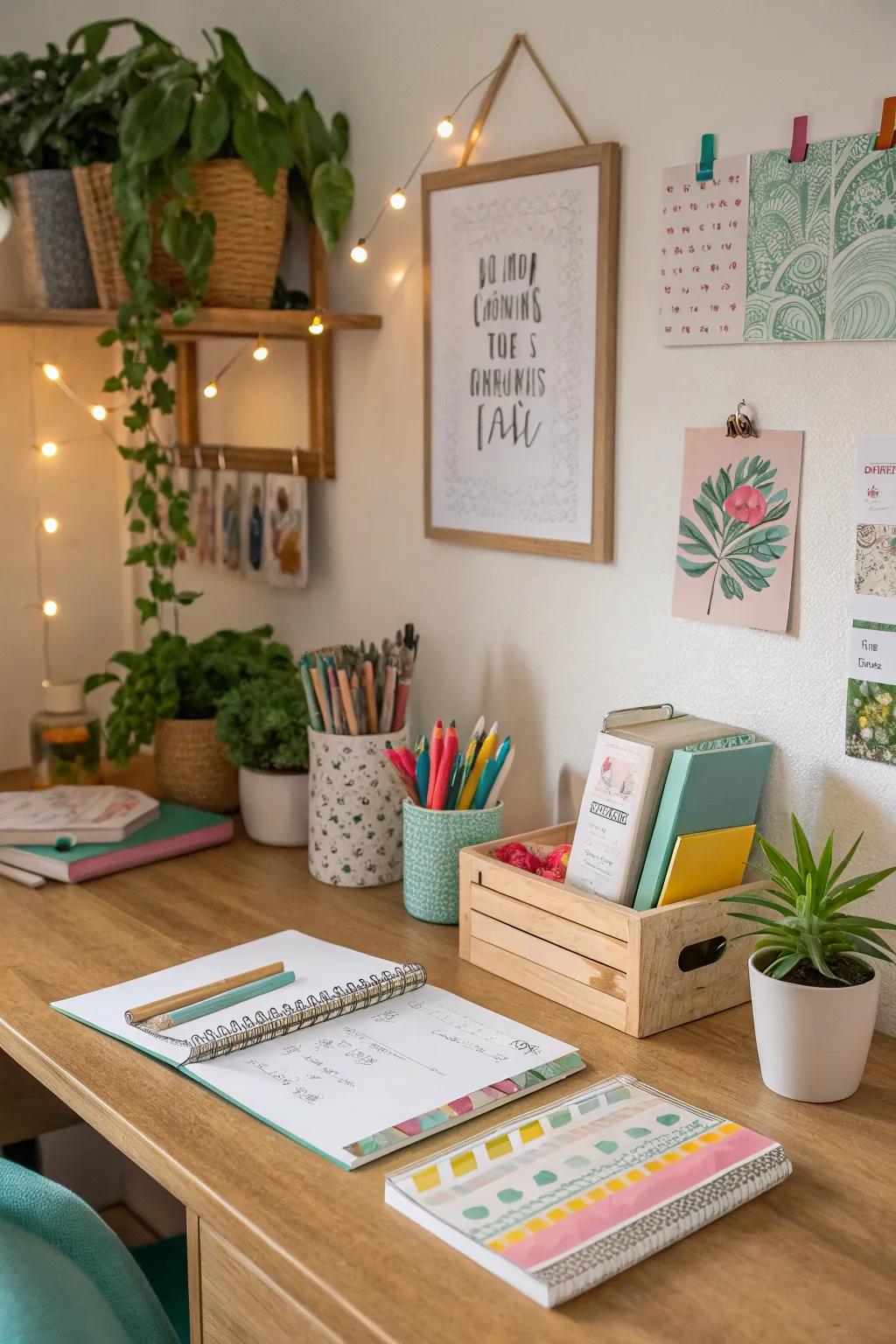 A creative desk space encourages productivity and inspiration.