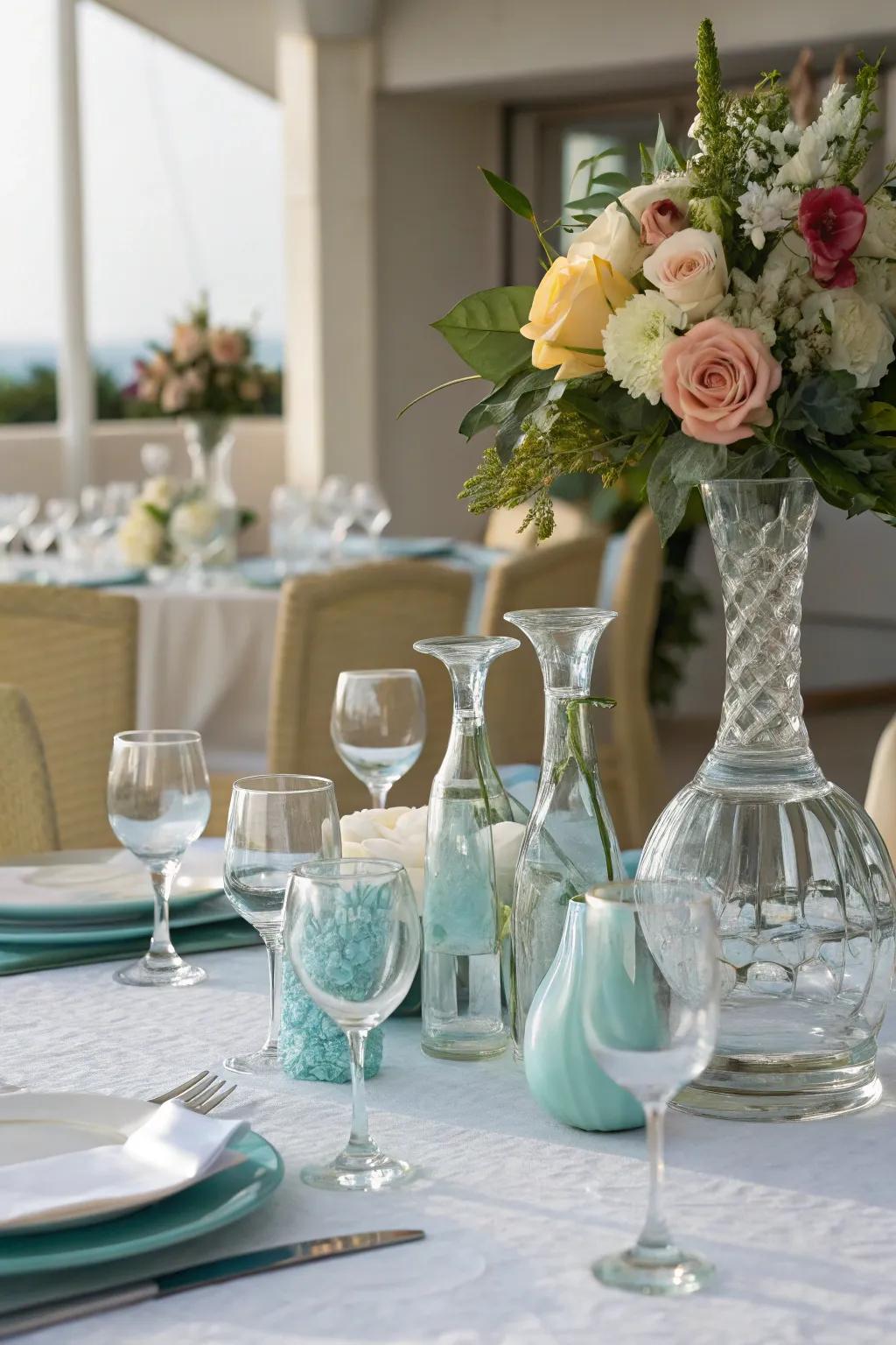 Refined glassware heightens the sophistication of your arrangement.