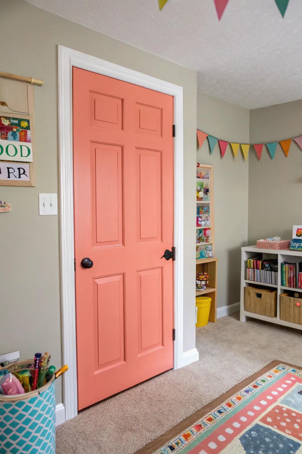 Coral doors add a playful and joyful touch.