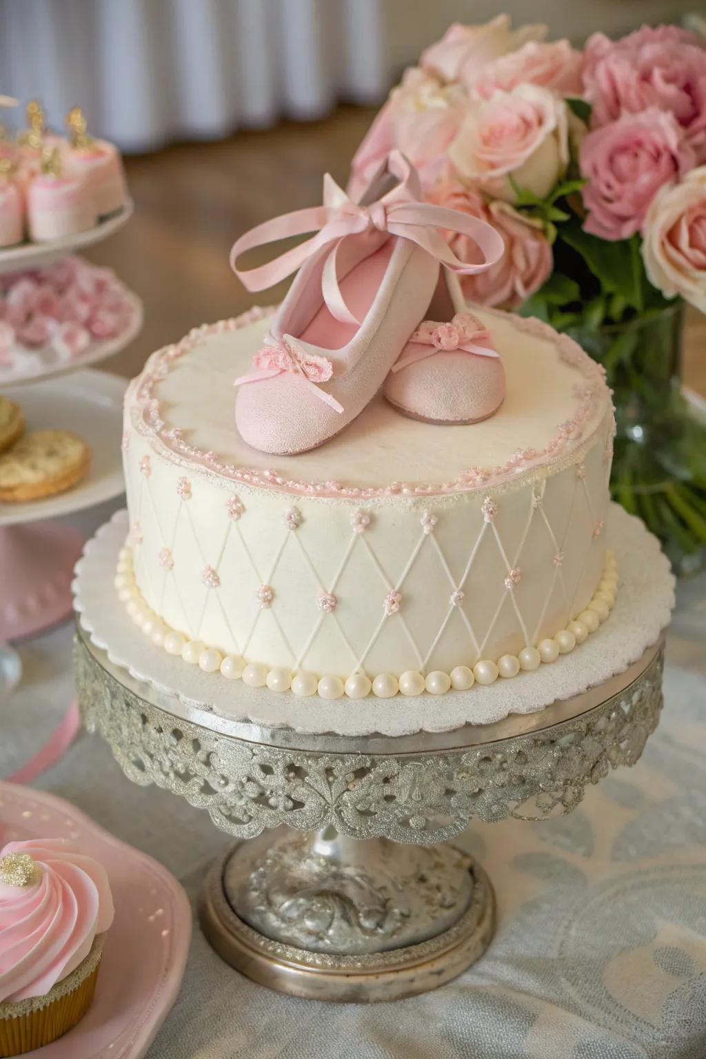 Delicate ballet slipper decorations for a touch of elegance.