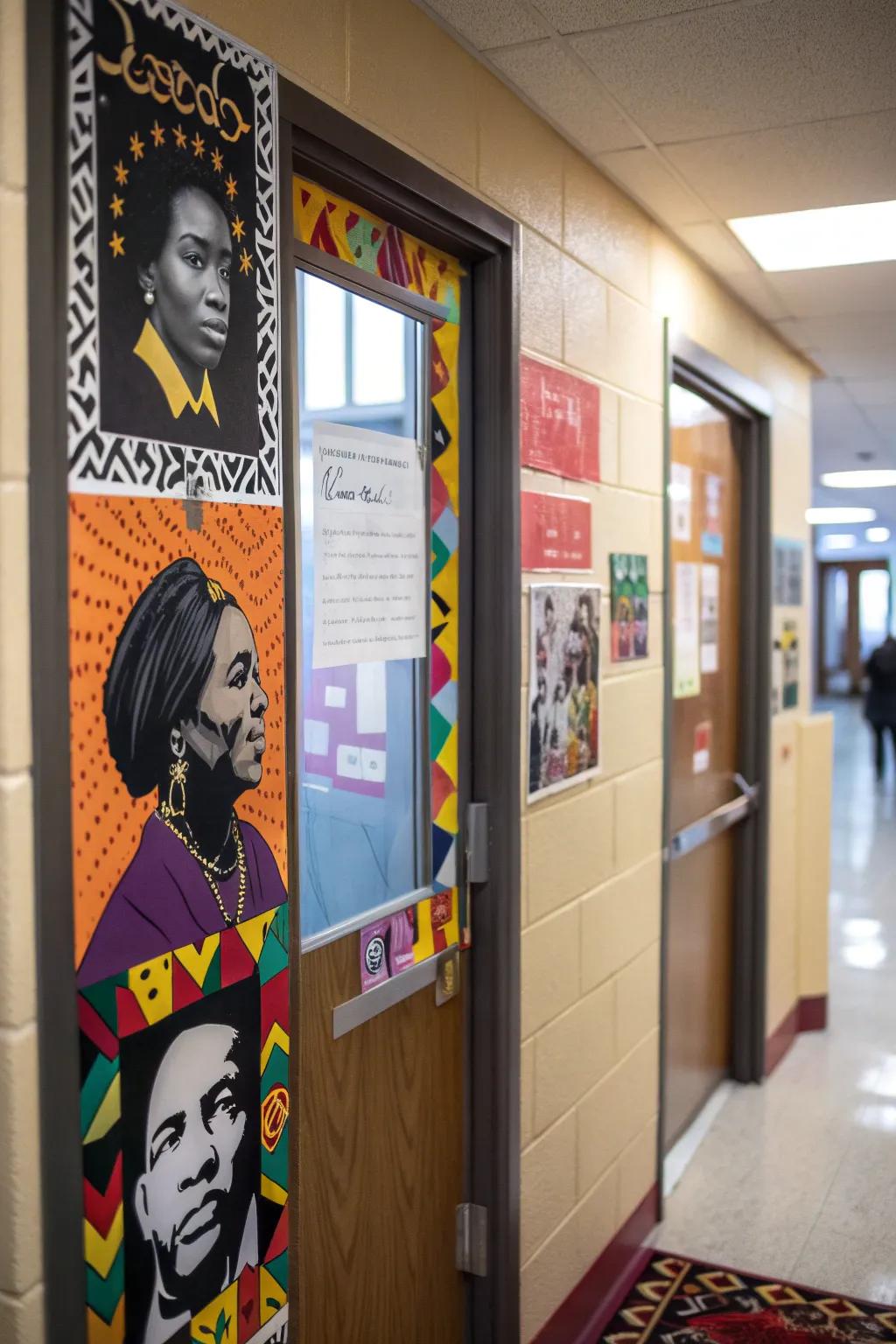 A vibrant door featuring empowering quotes from notable Black leaders.