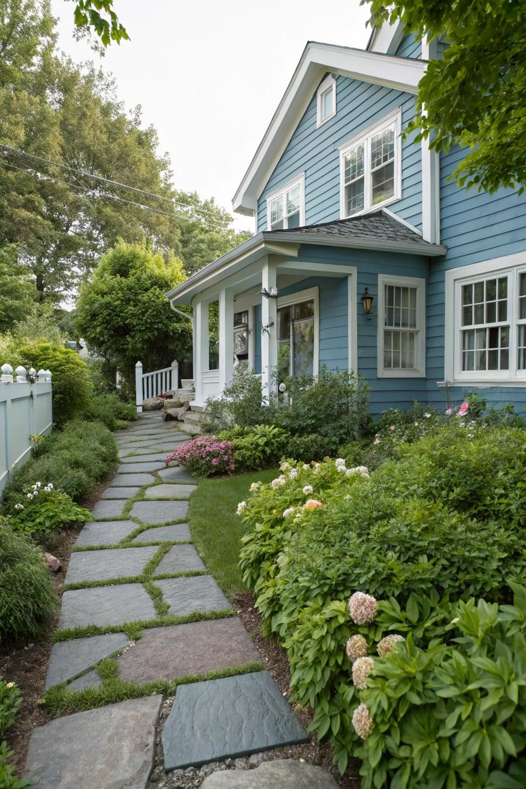 A stone pathway adds elegance and charm to your entrance.