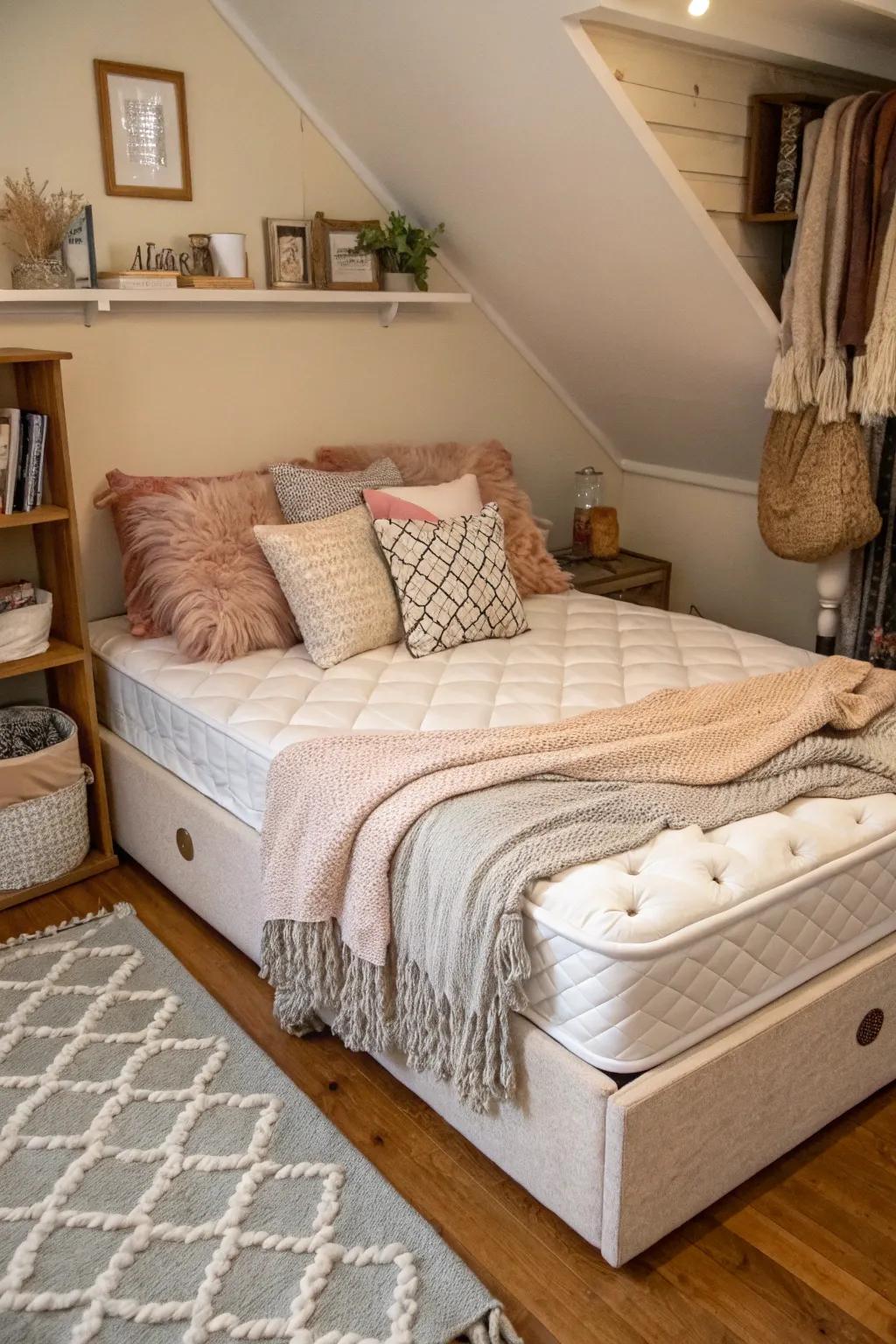 A cozy nook with layered textiles for added comfort.