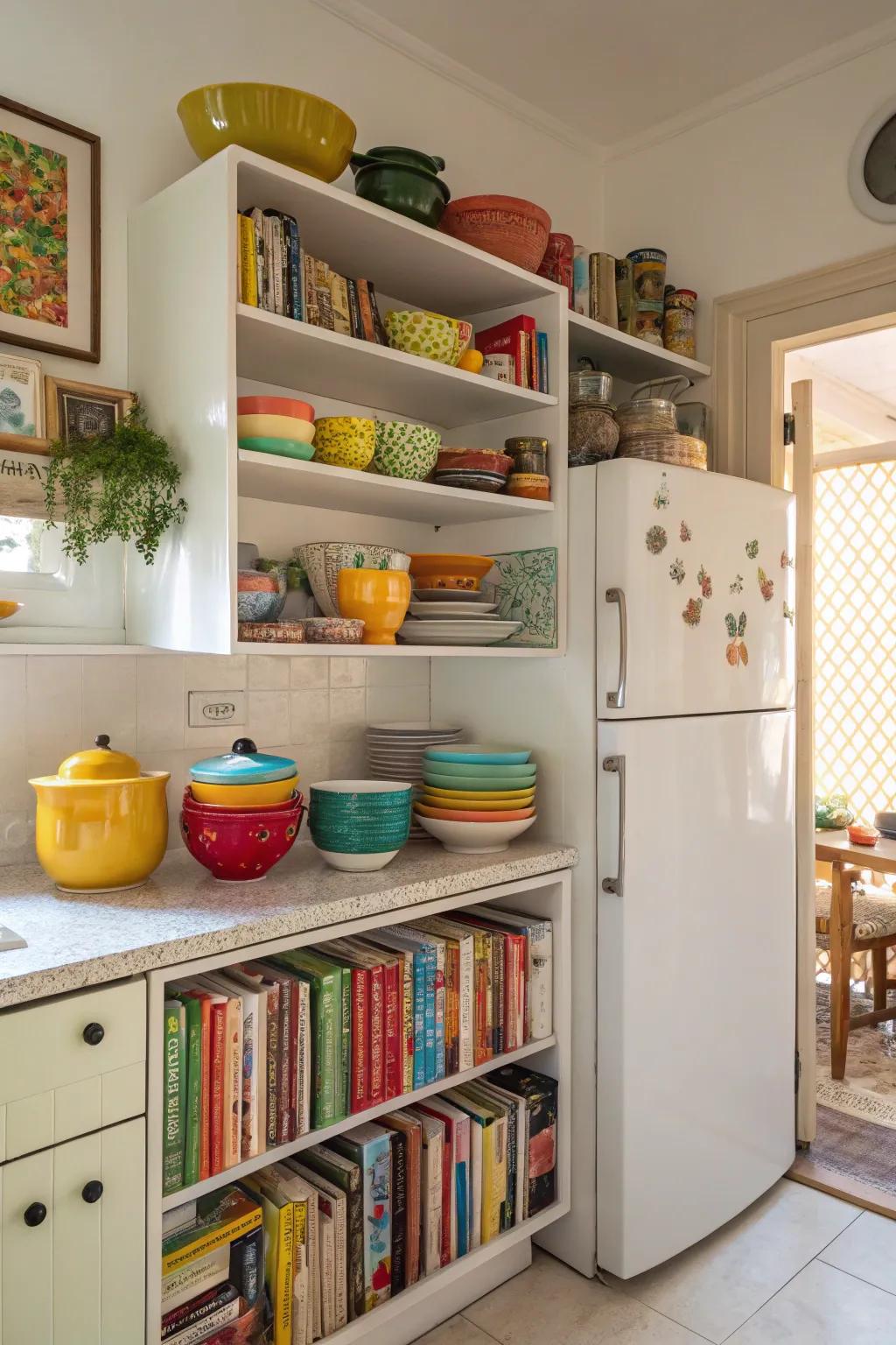 Open shelves provide space for both function and display.