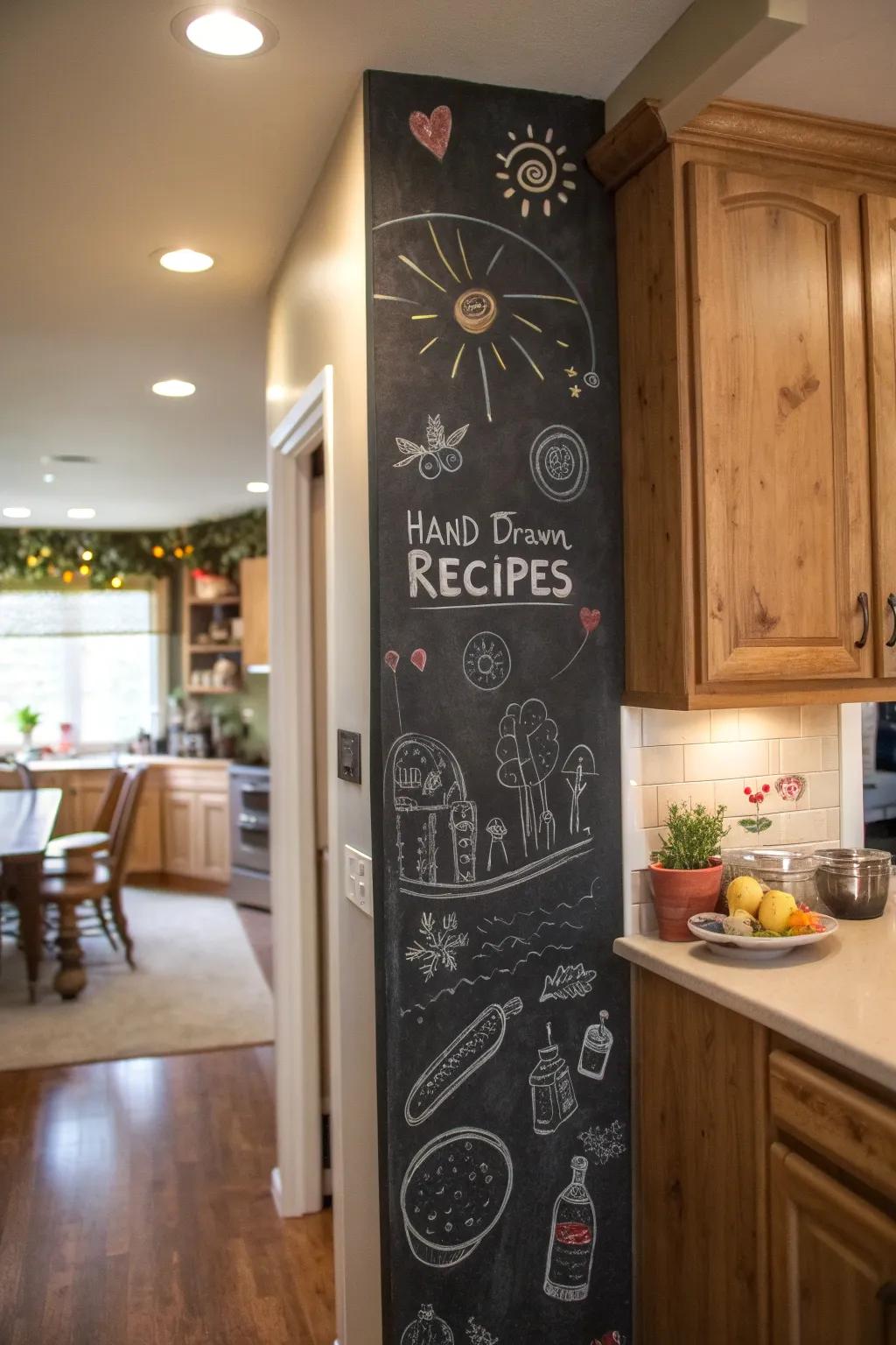 A chalkboard wall in the kitchen for creative expression