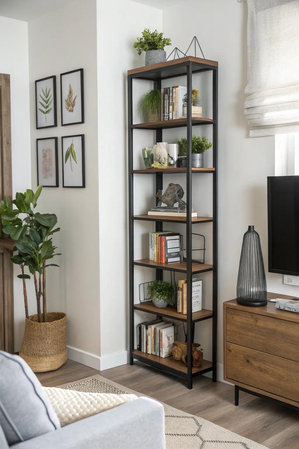 Maximize space and style with corner shelving units.