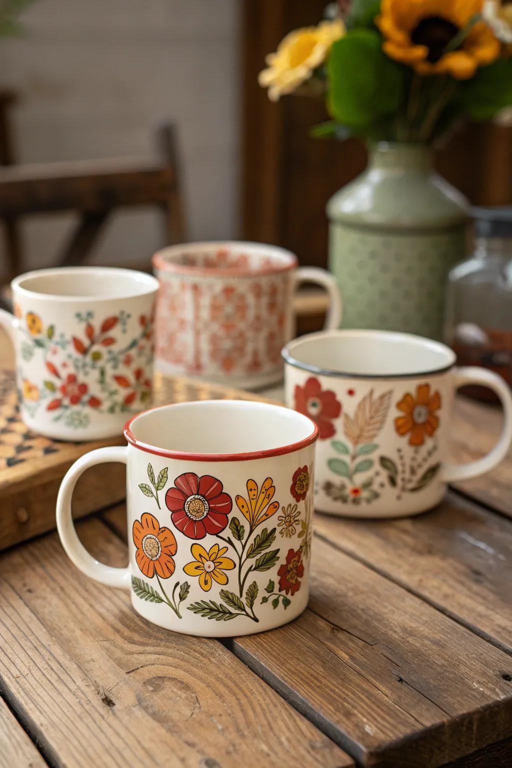 Enjoy a comforting cup of tea with vintage-inspired ceramic mugs.