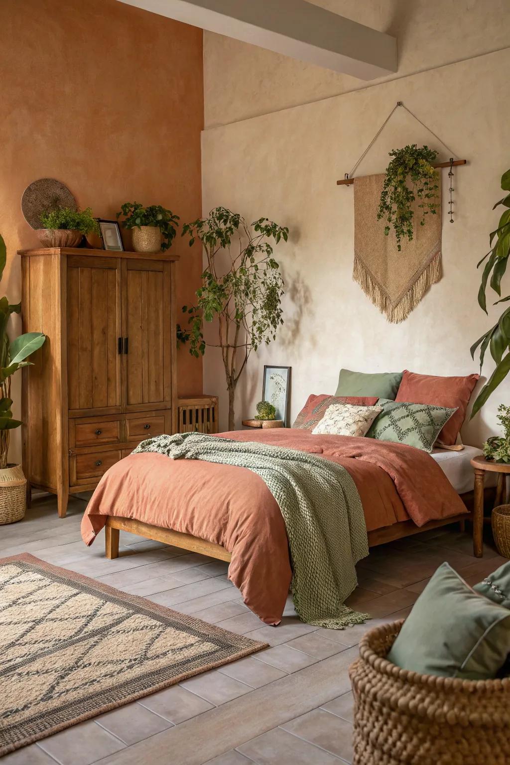 Earthy tones bring serenity to the bedroom