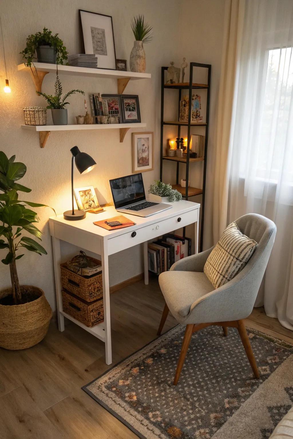 Corner desks make efficient use of space, fitting neatly into the living room layout.