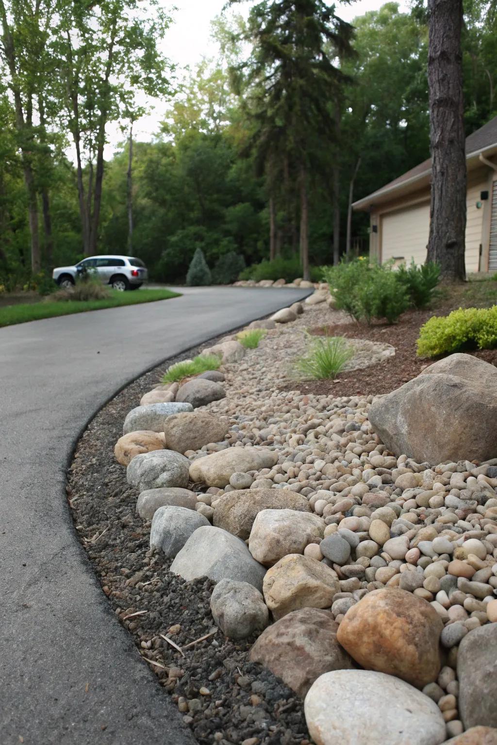 Rocky terrain gives this driveway a natural, textured look.