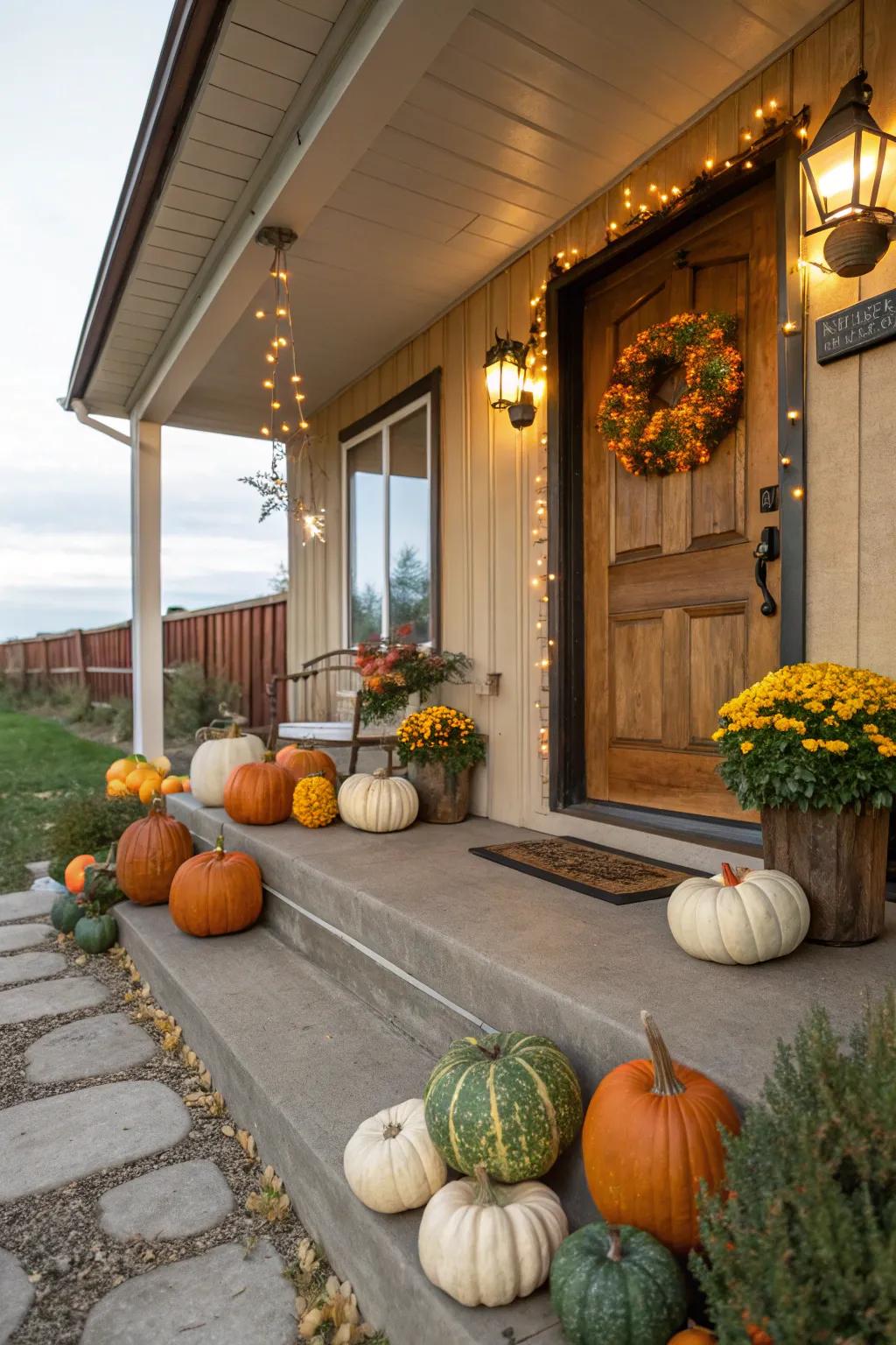 Pumpkins bring a festive touch to any porch.