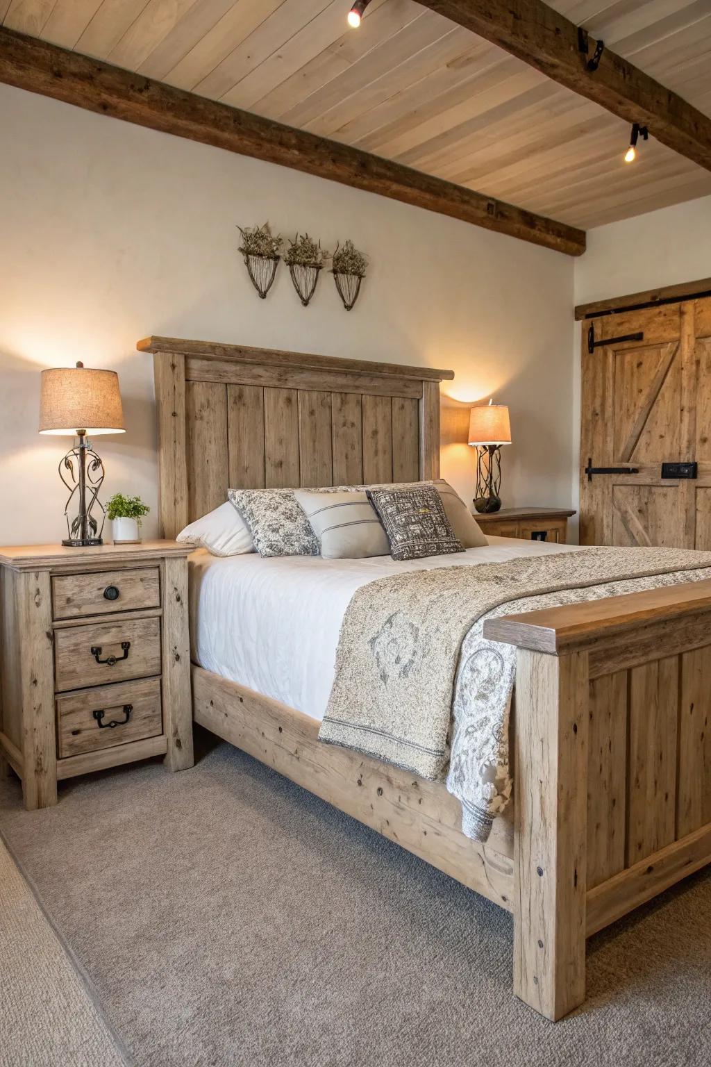 Rustic wooden furniture adds a timeless charm to any bedroom.