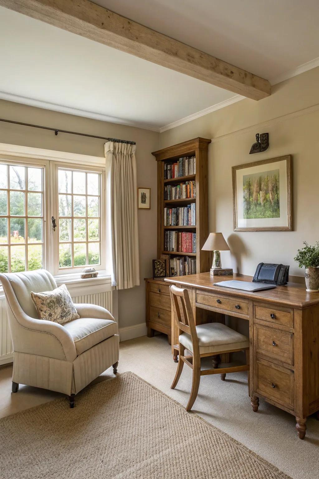 Simple shades establish a tranquil office space.