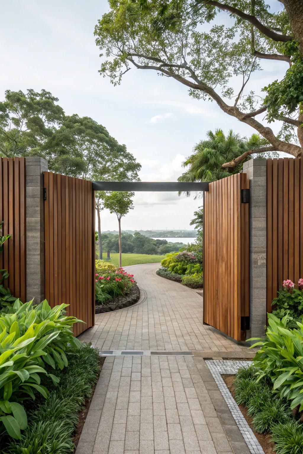 Warm wooden panels create a welcoming entrance.