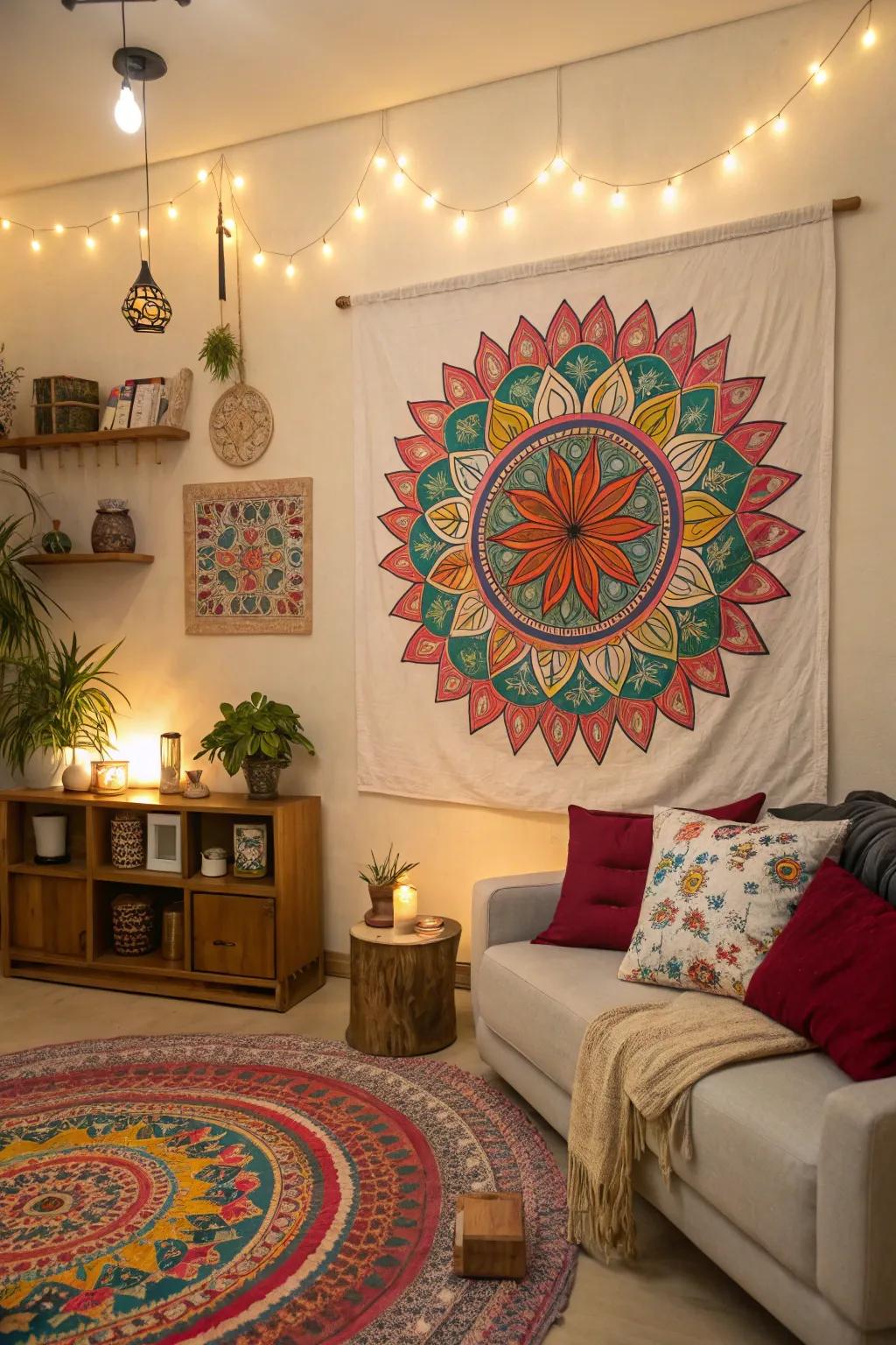 A striking mandala art creation promoting a serene environment.