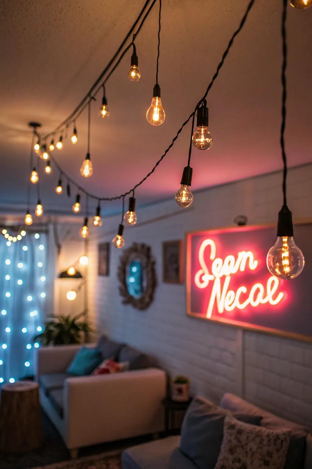 Evocative lighting introduces an inviting yet bold atmosphere to your grunge retreat.