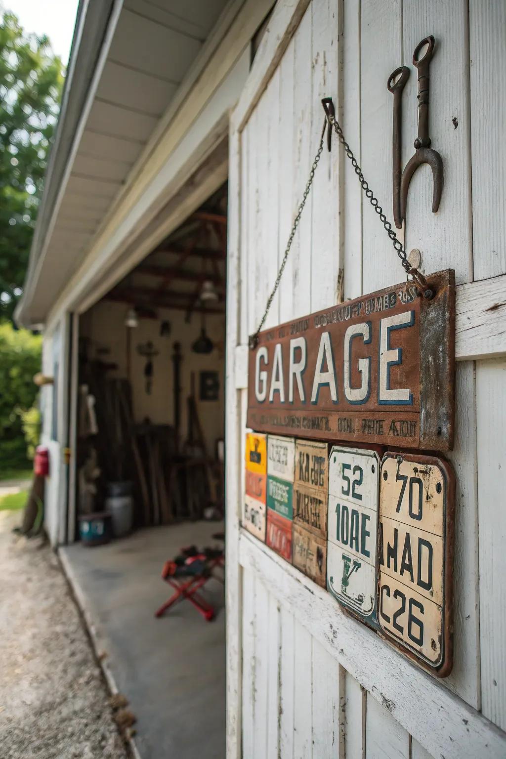 Reimagined license plates create a one-of-a-kind and nostalgic hanging sign.
