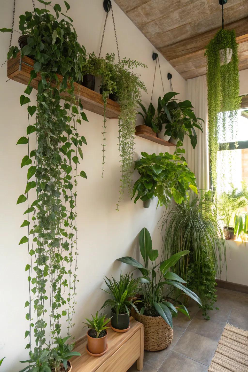 Elevate your decor with a hanging plant display.