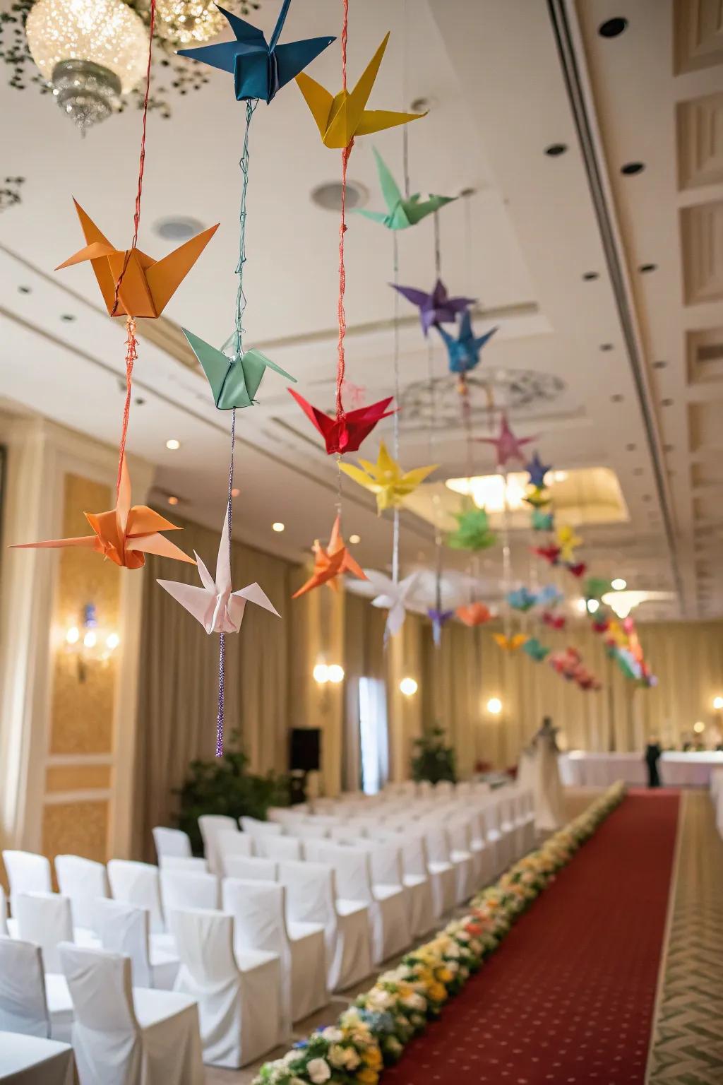 Origami crane garlands symbolize happiness.