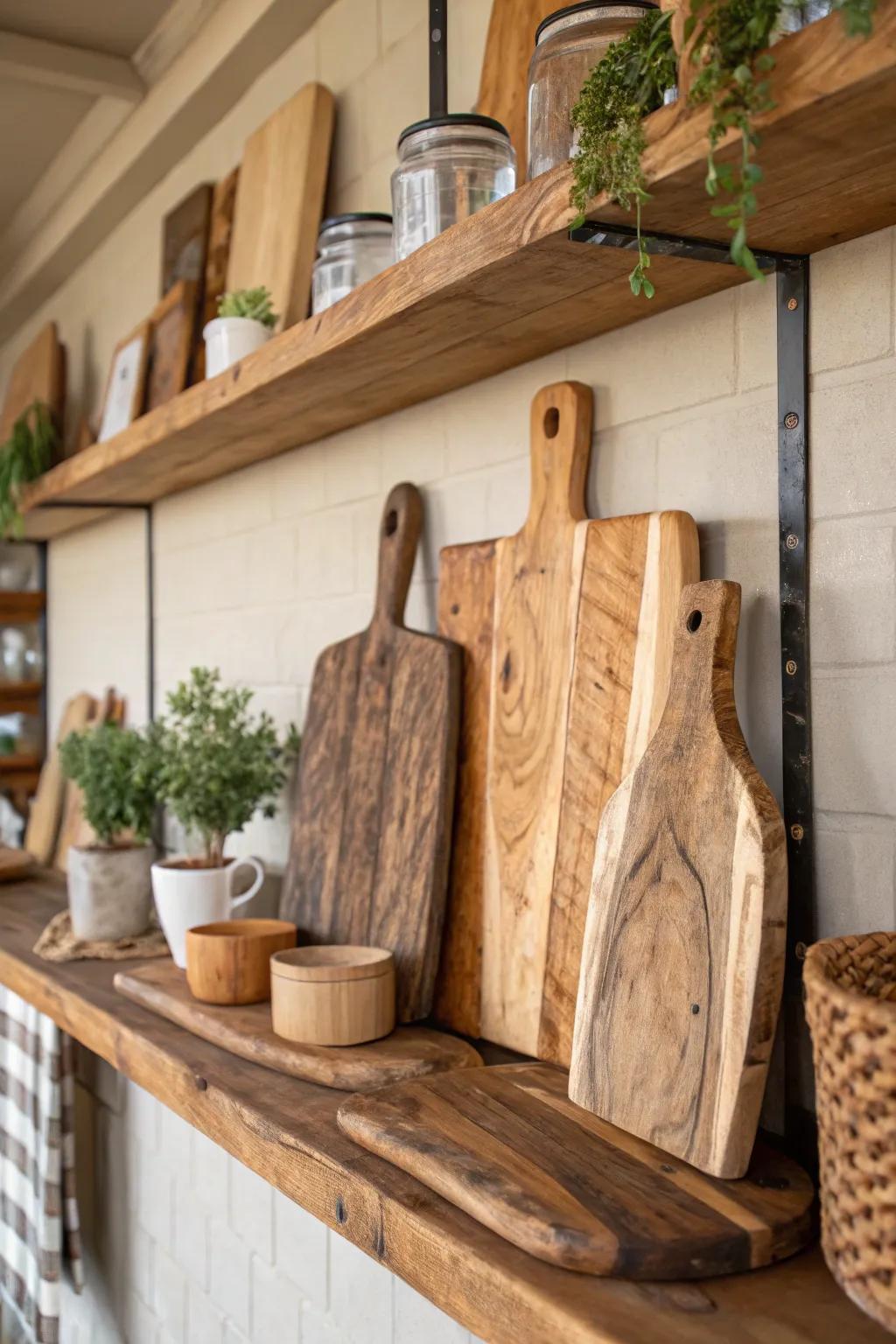 Raw-edged surfaces with unaltered textures breathe countryside allure into the cooking area.