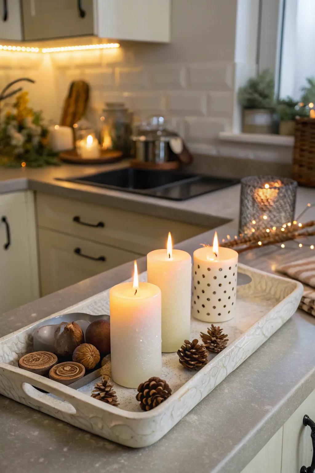 Candlelight adds warmth and elegance to any kitchen setting.