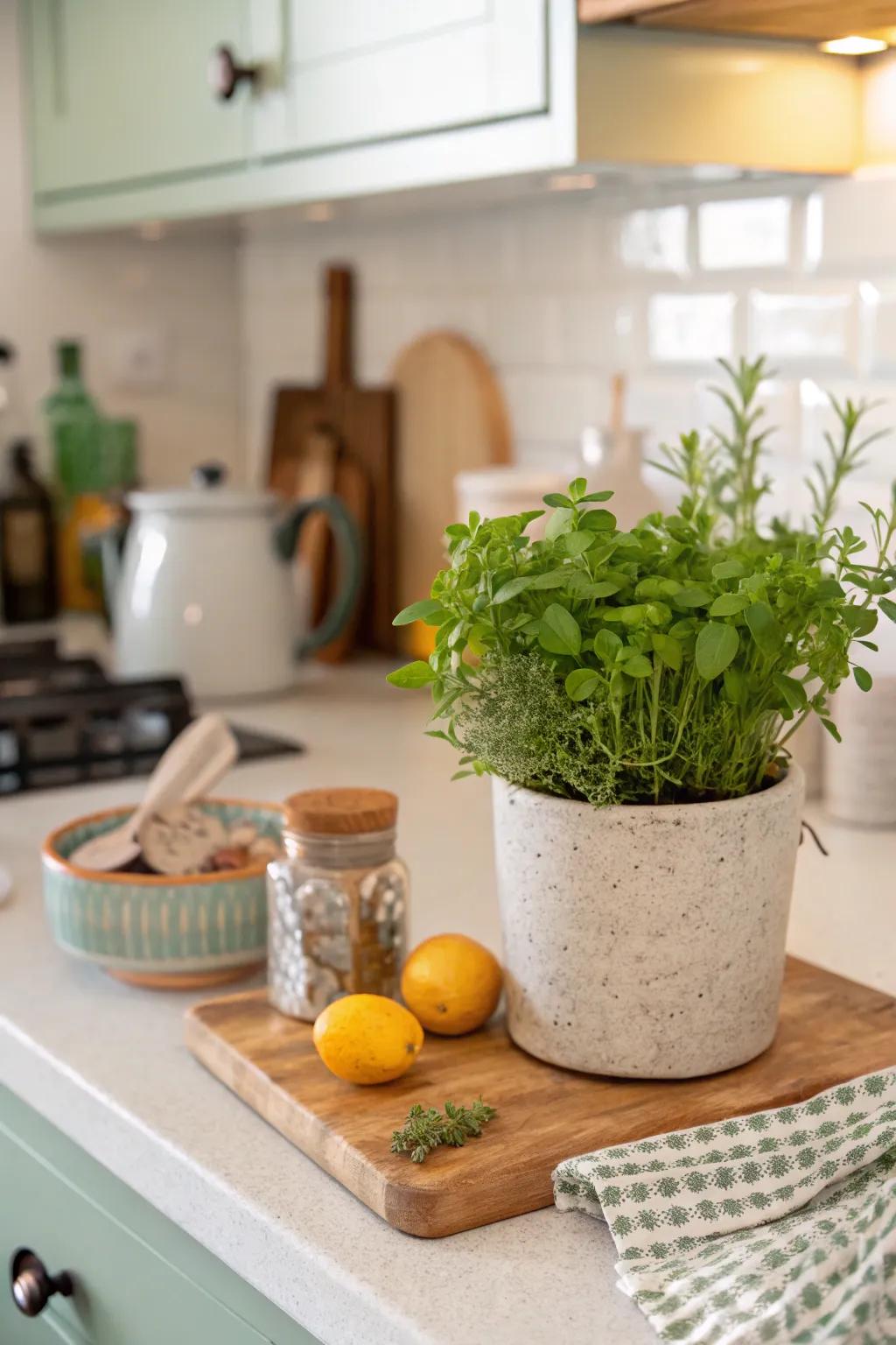 Greenery adds a fresh touch to your kitchen vignette.