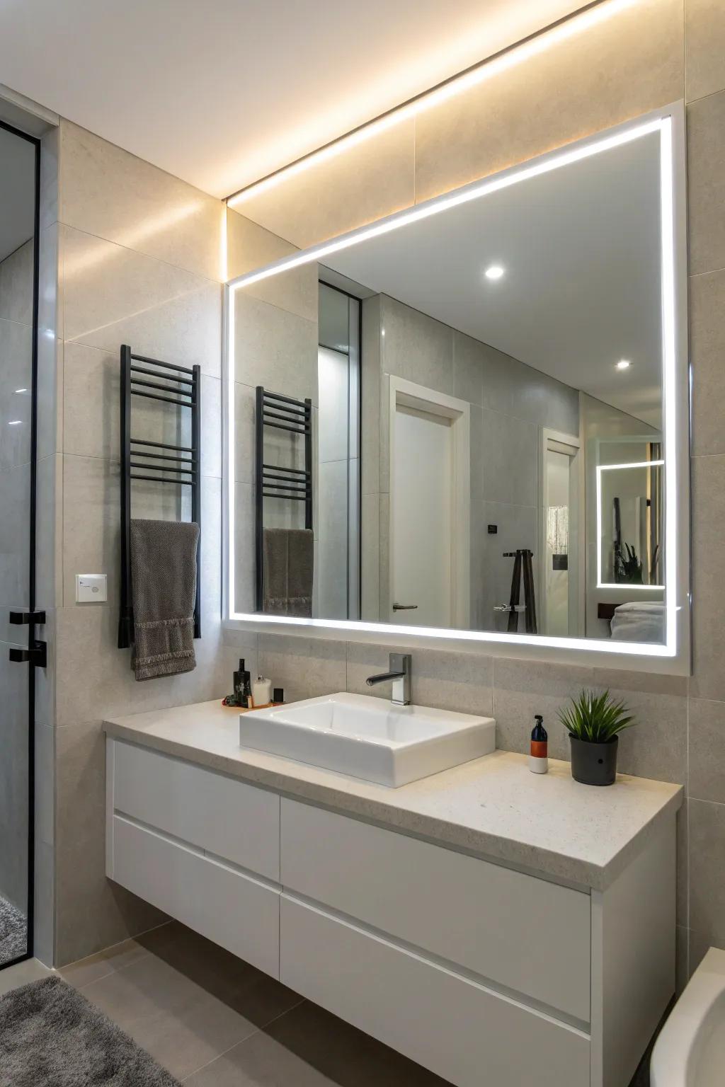 Integrated lighting around mirrors enhances both functionality and style.