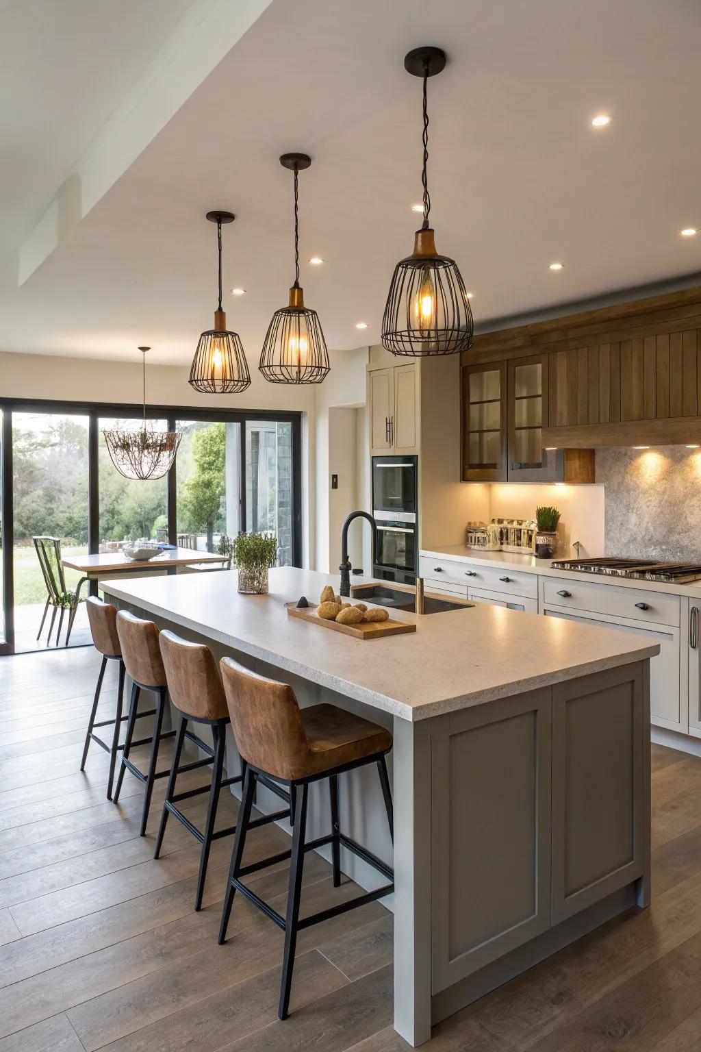 A multifunctional central island ideal for relaxed meals and gatherings.
