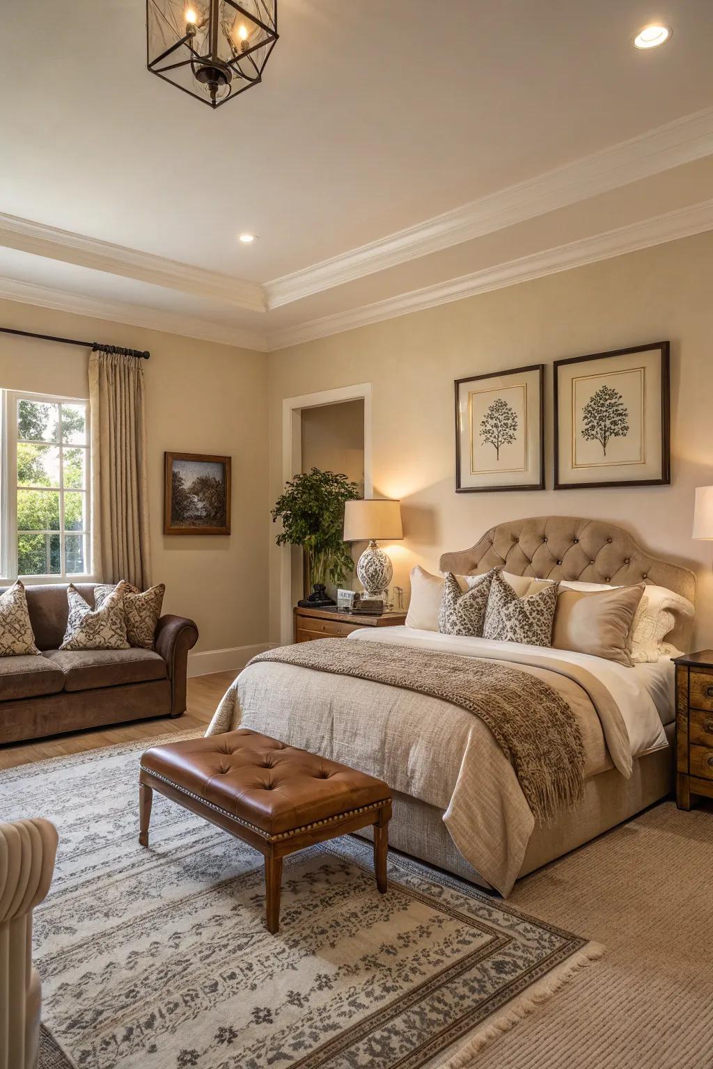 Neutral tones offer a serene foundation for any living room bedroom combo.
