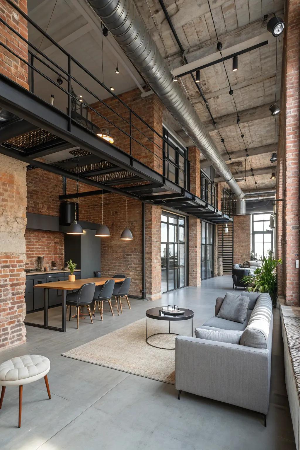 Industrial elements bring urban charm to lofts.