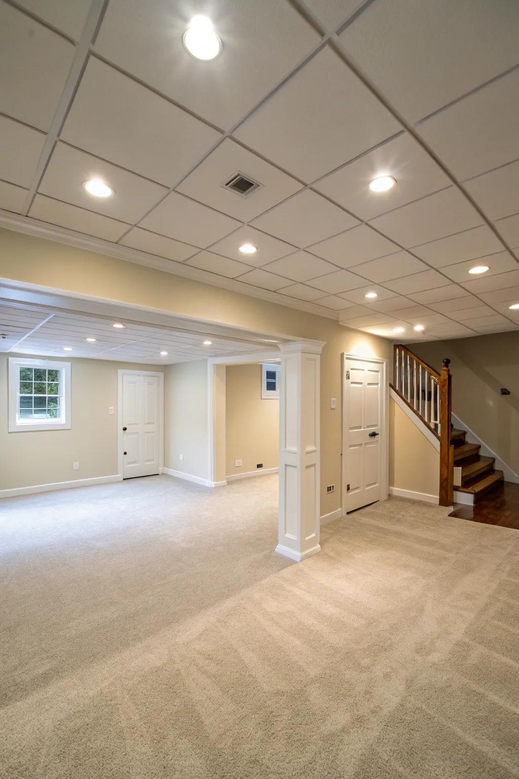 Recessed lights offer a sleek solution to illuminate your basement effectively.