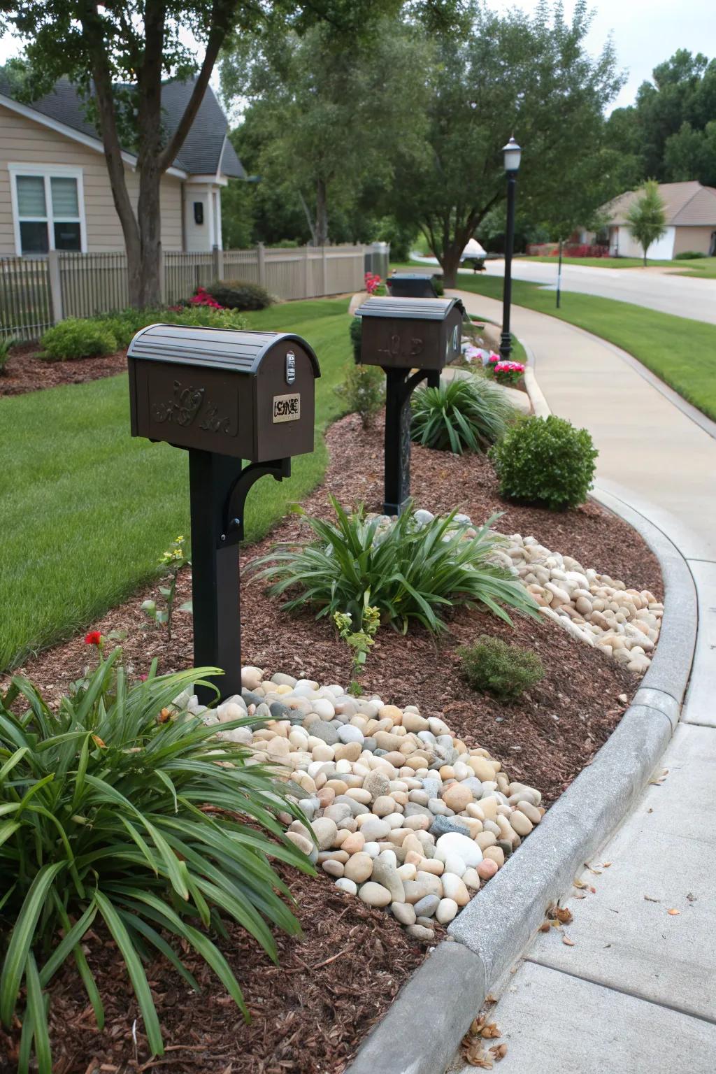 Achieve a neat and tidy look by using ground cover and stones around your mailbox.