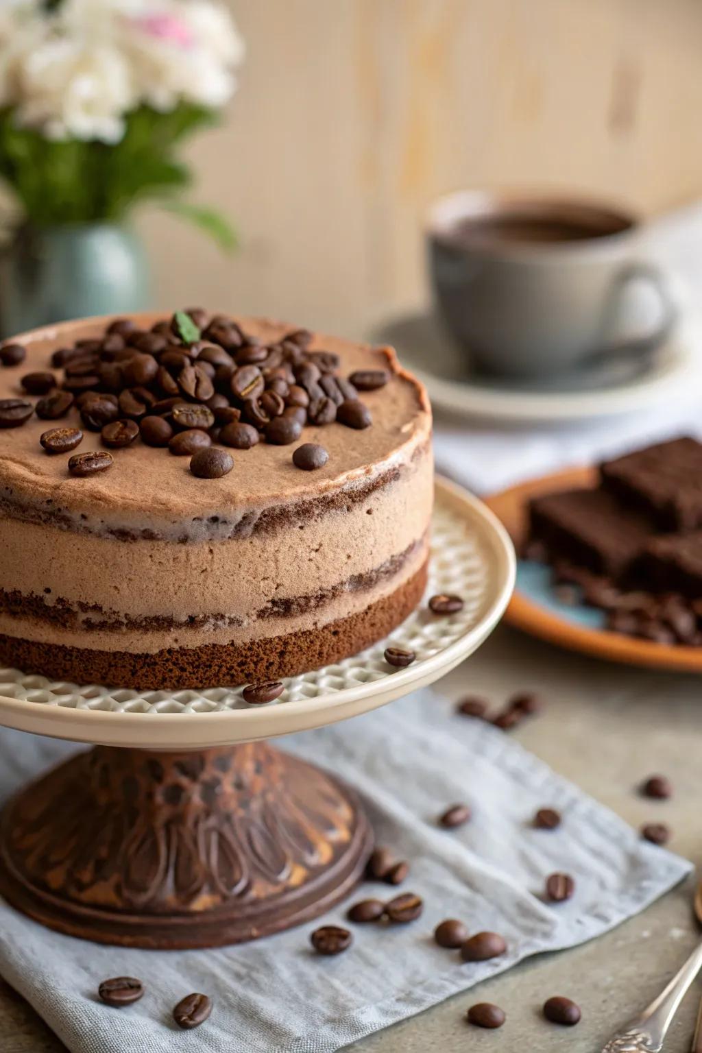 Caffeinated Delight adorned with roasted java seeds for added texture.