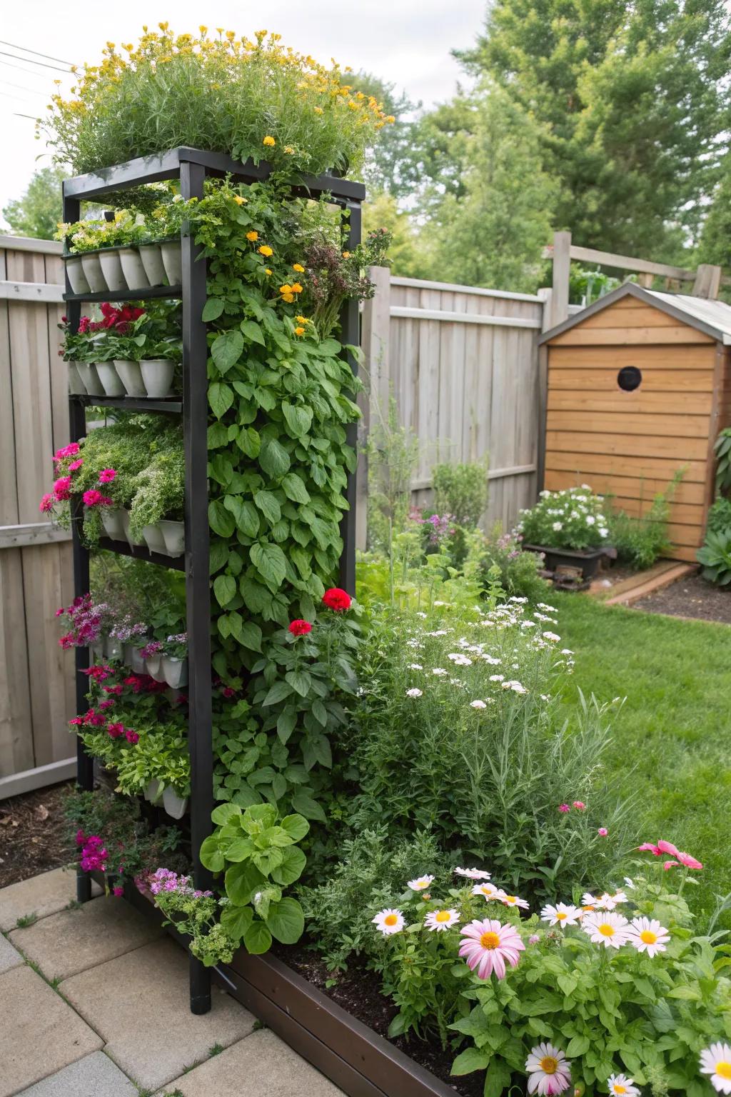 Vertical gardening introduces both elevation and greenery to confined spaces.